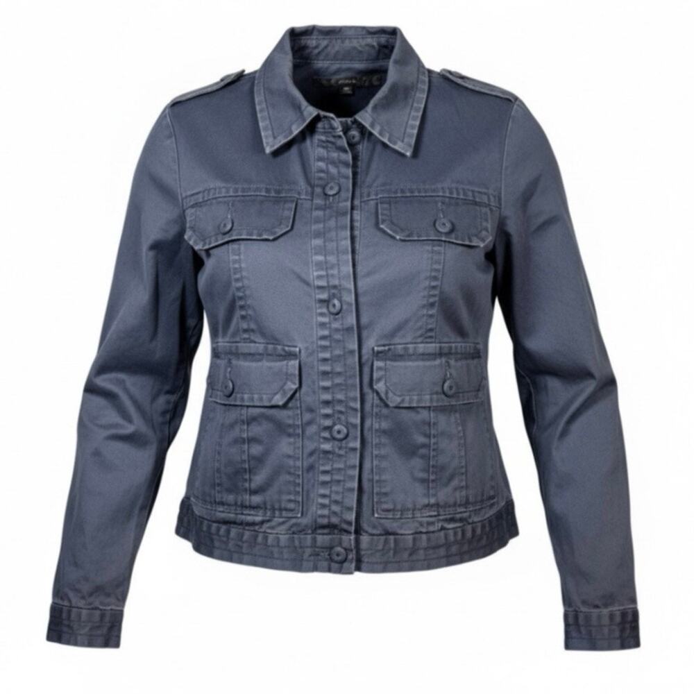Joe's Jeans Women's Navy Blue Cropped Stretch Military Button Up Jacket - Size L